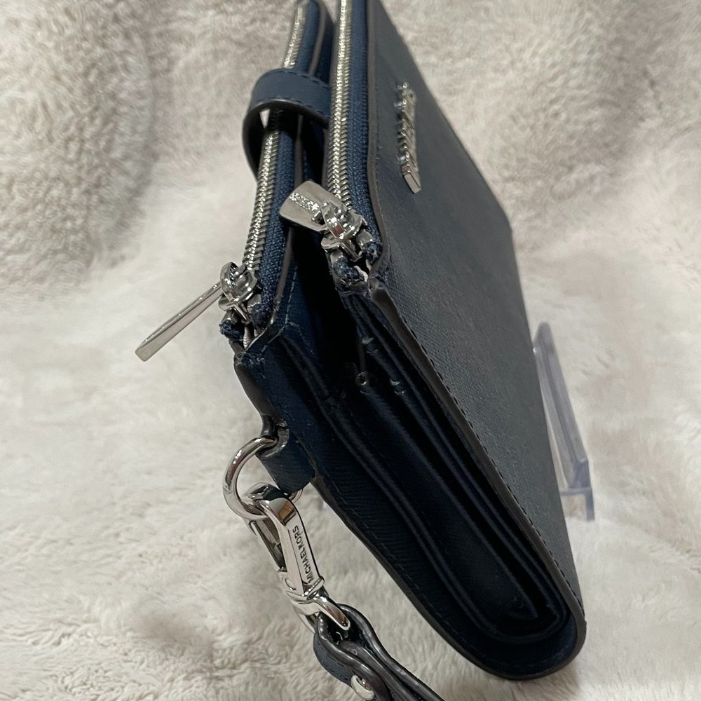 Michael Kors Jet Set Travel Large Double Zip Phone Wallet Wristlet Navy Leather - Picture 5 of 16